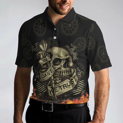 Fire Play Hard Skull Men Polo Shirt, In Dart We Trust Short Sleeve Polo Shirt, Cool Dart Shirt For Men