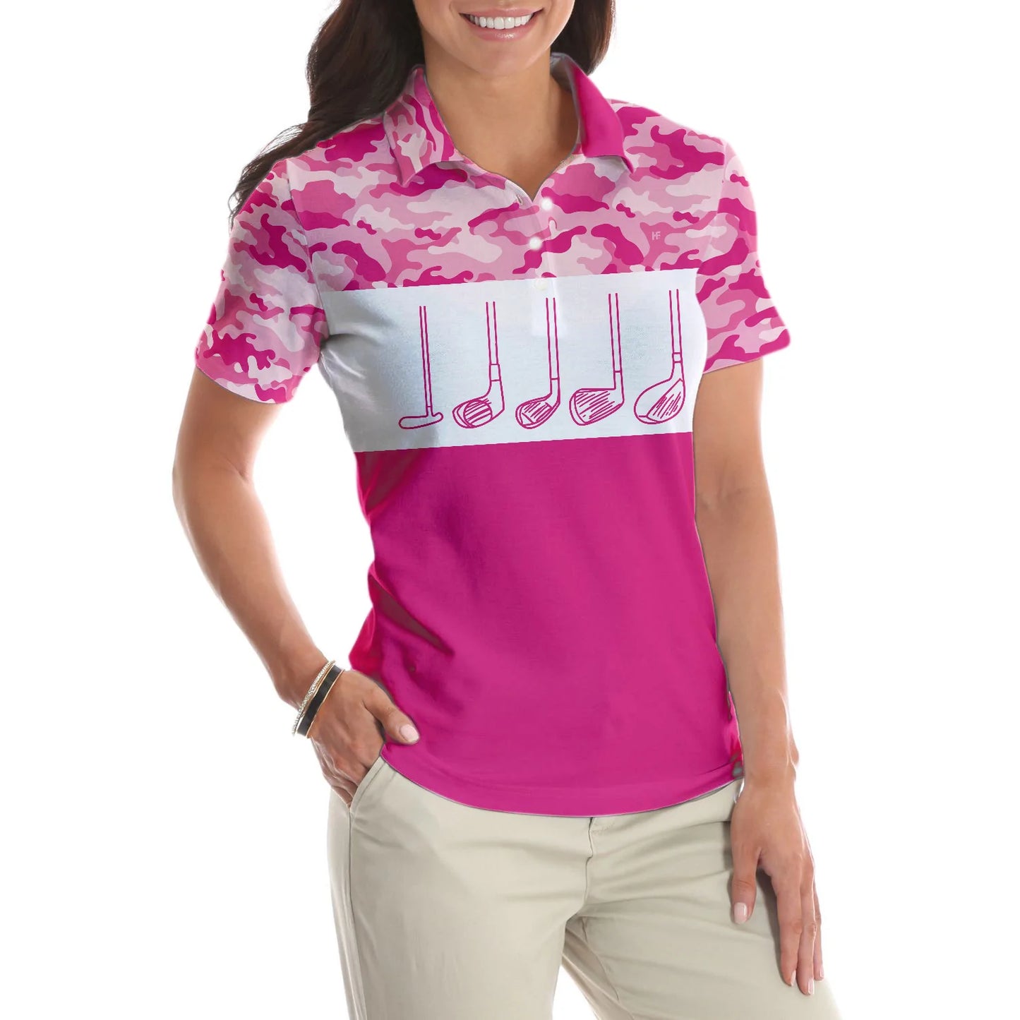 Pink Camouflage Golf Clubs Women Polo Shirt, Life Is Full Of Important Choices Short Sleeve Shirt For Female, Best Golf Shirts For Hot Weather
