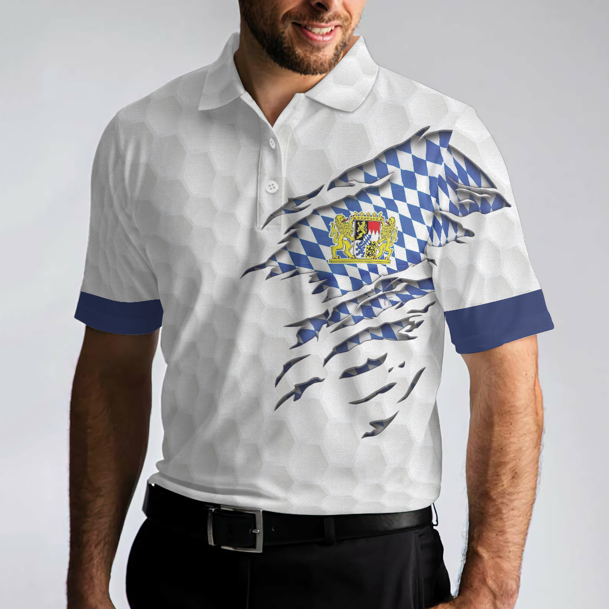 Bavaria Flag & Golf Ball Men Polo Shirt, Golf Ball Pattern Shirt For Men, Gift For Golfers