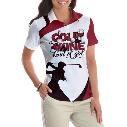 Golf And Wine Kind Of Girl Golf Short Sleeve Women Polo Shirt, White And Red Golf Women Polo Shirt, Golf Shirt For Wine Lovers