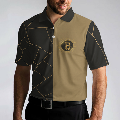 Golden Bitcoin Cryptocurrency Polo Shirt, Best Cryptocurrency Short Sleeve Polo Shirt For Adults, Unique Gift