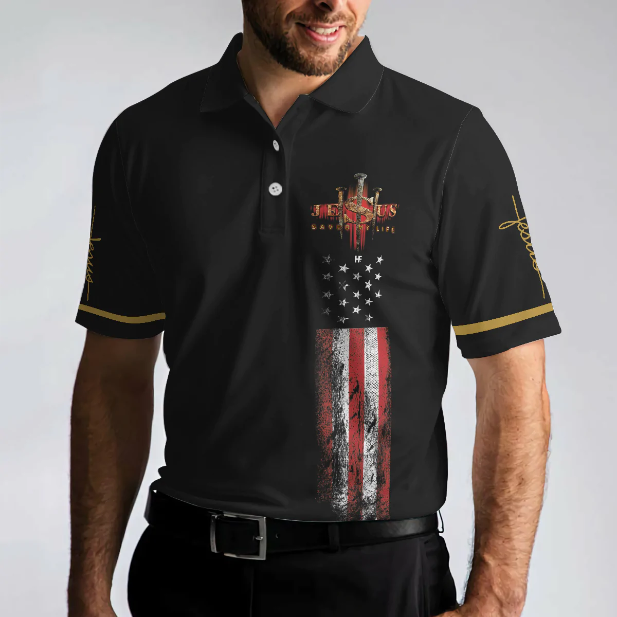 Jesus Saved My Life Christian Men Polo Shirt, American Flag Polo Shirt, Best Christian Shirt For Men