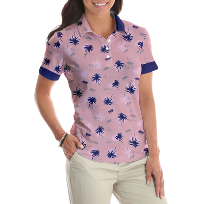 Tropical Palm Tree Pattern Shirt Short Sleeve Women Polo Shirt - Perfect Gift For Women