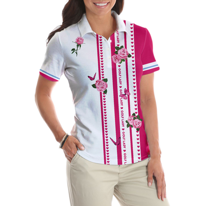 Golf Lady With Roses In Vintage Style Golf Short Sleeve Women Polo Shirt, Floral Shirt For Golf Ladies