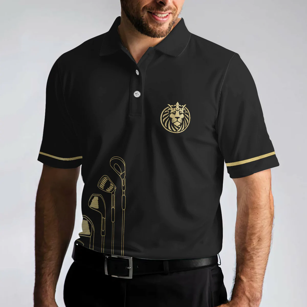 Live Like A King Playing Golf Black And Gold Polo Shirt Luxury Golfer Cerigifts