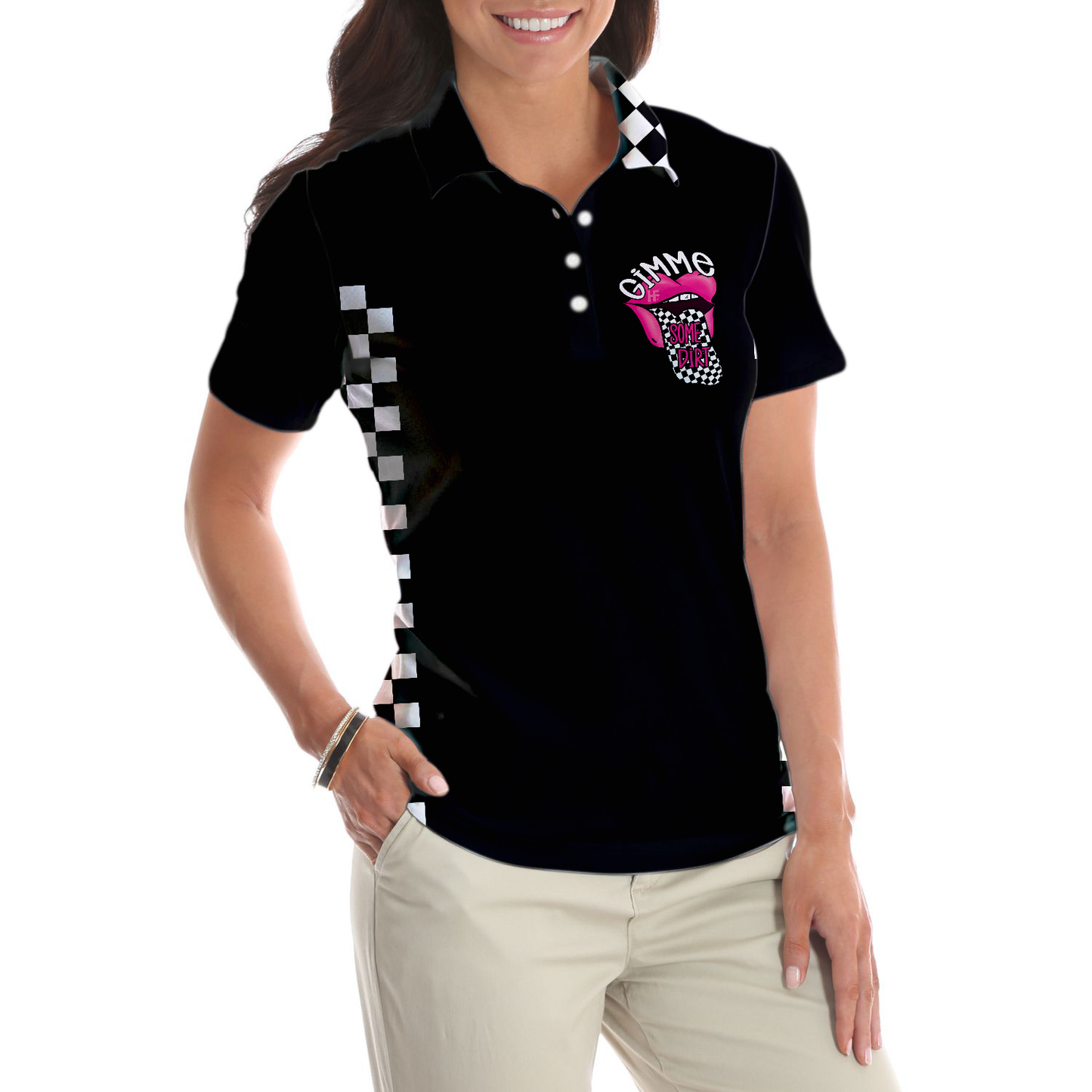 She Wants The D Dirt Track Racing Short Sleeve Women Polo Shirt, Adult Humor Dirt Track Racing Shirt For Ladies - Best Gift For Women, Female