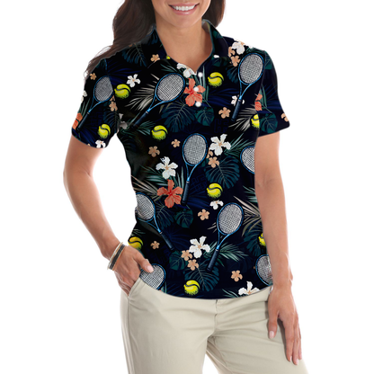 Tropical Floral Tennis Shirt For Women Short Sleeve Women Polo Shirt - Perfect Gift For Women