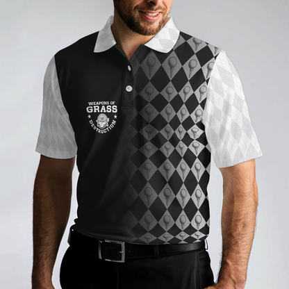 Golf Weapons Of Grass Destruction Short Sleeve Men Polo Shirt, Black And White Golf Shirt For Men, Best Gift For Golfers