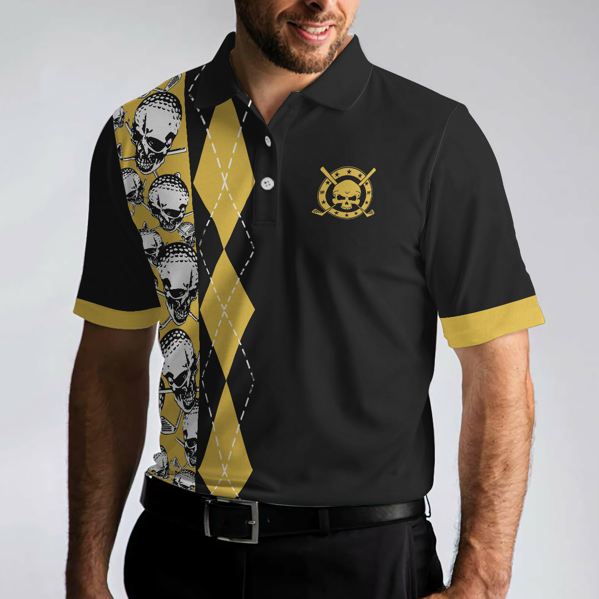 Mens black and yellow online polo shirt