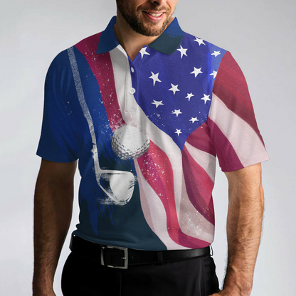 Golf Men Polo Shirt, Watercolor American Flag Short Sleeve Men Polo Shirt - Perfect Gift For Men, Golfers