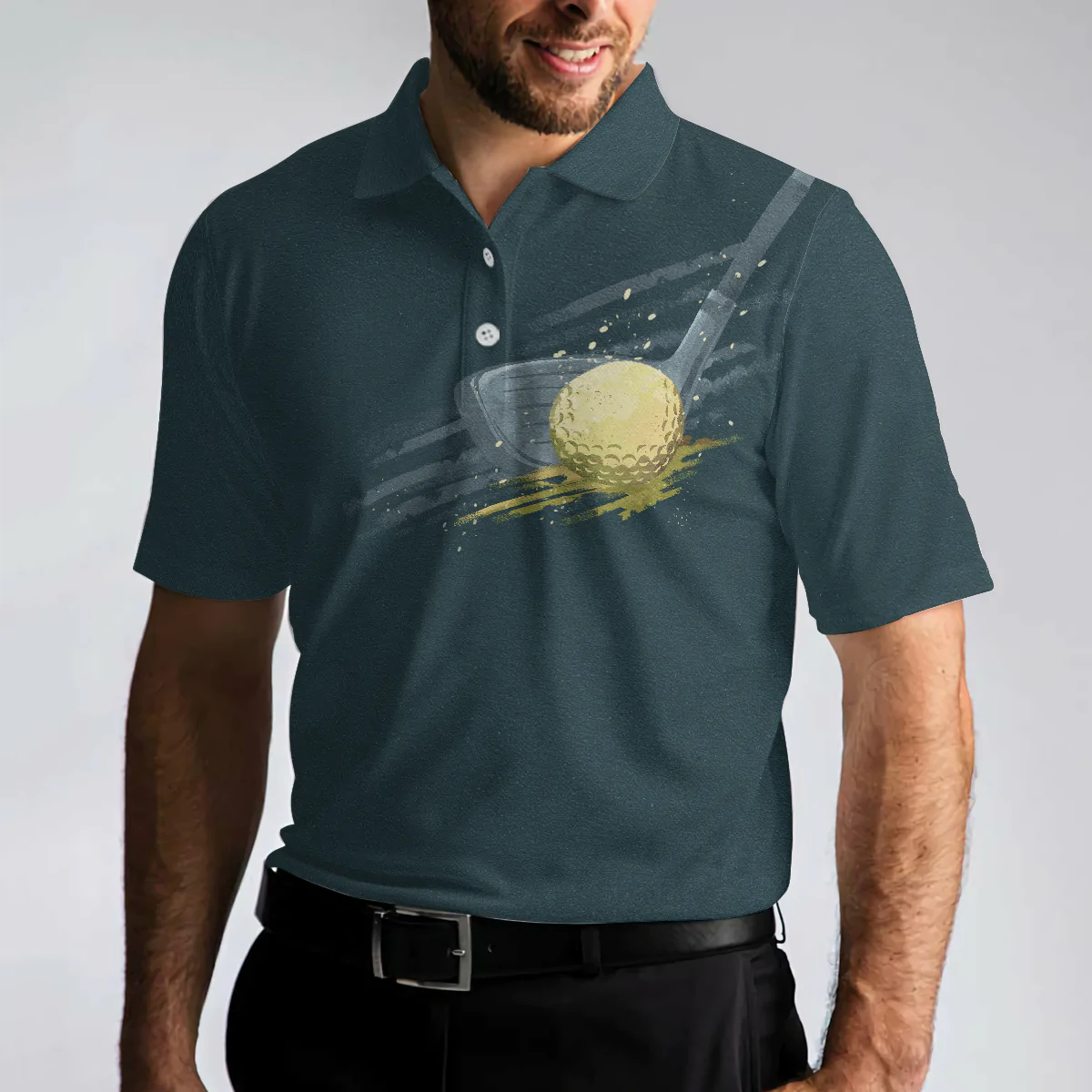 Dark Green Golfing Men Polo Shirt, Life is better when you play Golf Artistic Short Sleeve Shirt For Male