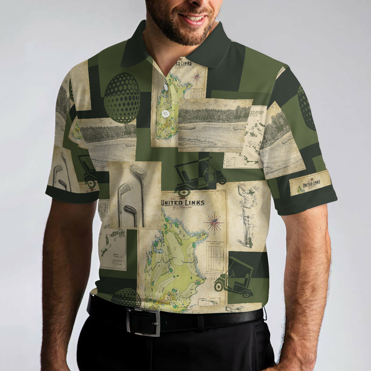 Vintage Golf Art All Over Print Polo Shirt, Vintage Golf Map And Sketch Polo Shirt, Best Golf Shirt - Perfect Gift For Men