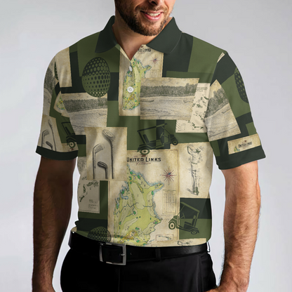 Vintage Golf Art All Over Print Polo Shirt, Vintage Golf Map And Sketch Polo Shirt, Best Golf Shirt - Perfect Gift For Men