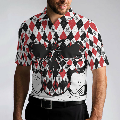 Golf Skull Red Black And White Pattern Polo Shirt, Argyle Pattern Polo Shirt, Best Golf Shirt For Men