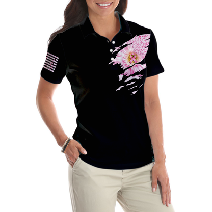 Flower America Flag Breast Cancer Awareness Women Polo Shirt, Faith Hope Love Breast Cancer Awareness Short Sleeve Polo Shirt, Support Gift For Breast Cancer Survivors