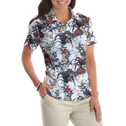 Tropical Flowers Shirt Short Sleeve Women Polo Shirt - Perfect Gift For Women