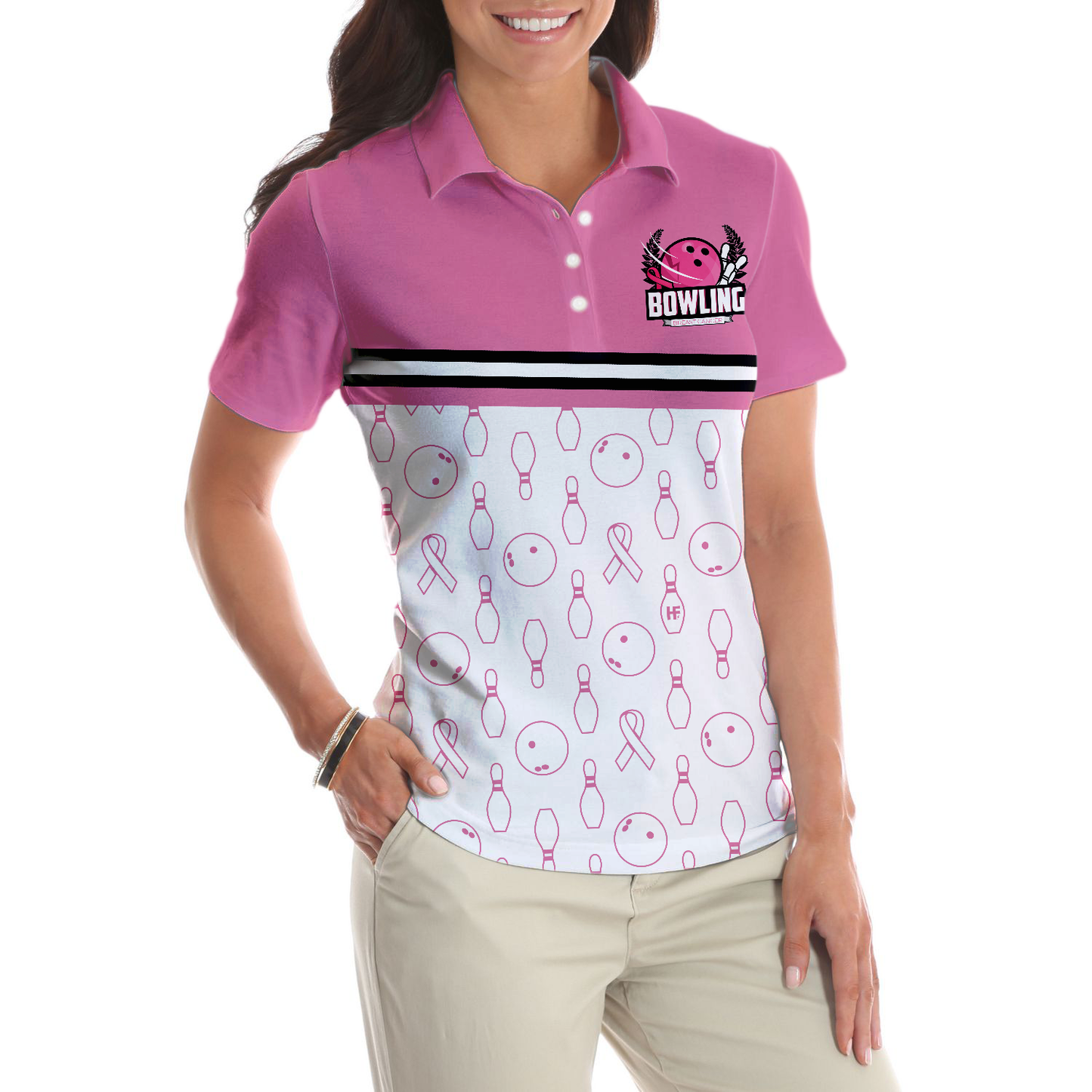 Women Polo Shirt - Bowl For The Cure Short Sleeve Women Polo Shirt, Breast Cancer Awareness Polo Shirt For Ladies, Pink Ribbon Shirt - Best Polo Shirt For Women