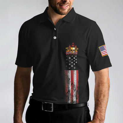 Golf Skull America Flag Short Sleeve Polo Shirt, Wet Paint Black Polo Shirt, Best Golf Shirt For Men - Best Gift For Golf Lovers