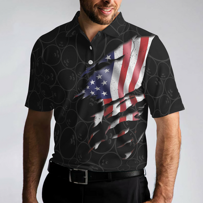 Bowling Men Polo Shirt - I Beat People With Three Fingers Bowling Polo Shirt, Black Bowling Sayings American Flag Bowling Polo Shirt - Gift For Friend, Family, Bowling Lover