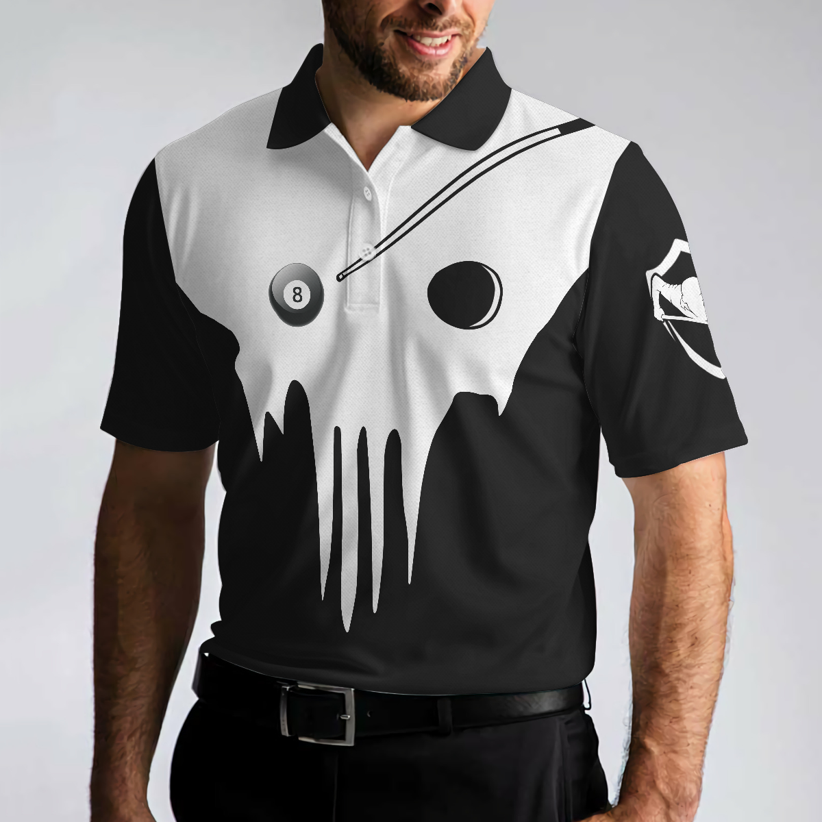 Skull Billiards Polo Shirt, Black And White Billiards Shirt For Billiards Lovers, Basic Shirt Design For Men - Perfect Gift For Men, Billiard Players