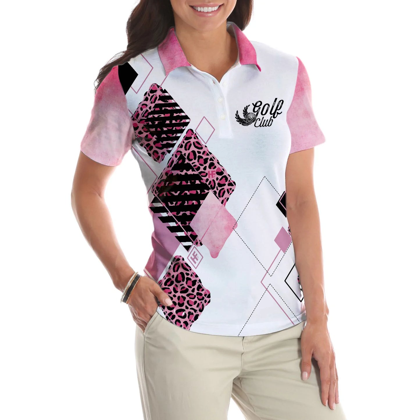 Looks Like A Beauty Drives Like A Beast Golf Short Sleeve Women Polo Shirt, Leopard Pattern Golf Shirt For Ladies