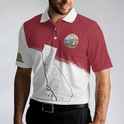 California Flag & Map Short Sleeve Polo Shirt, Eureka Patriotic Polo Shirt, Best Golf Shirt For Men - Gift For Golfers