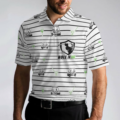 Golf Equipment Stripe Line Men Polo Shirt, Black And White Golfing Polo Shirt, Best Golf Shirt For Men