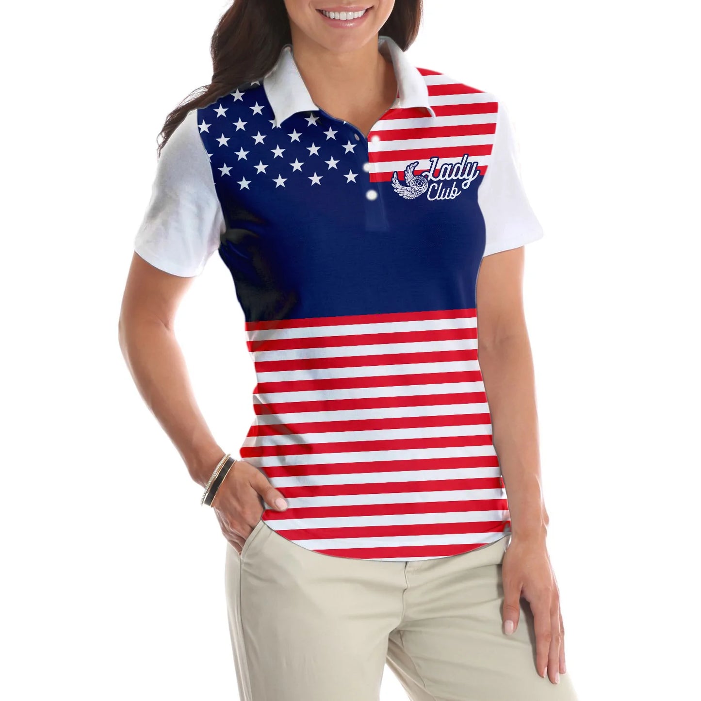 America Flag Golf Clubs Women Polo Shirt, Lady Squad Golf Short Sleeve Shirt For Ladies, Gift For Female Golfers