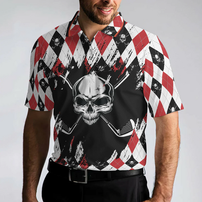 Argyle Pattern Skull Golf Men Polo Shirt, Just Gonna Stand There And Watch Me Golf Shirt For Male