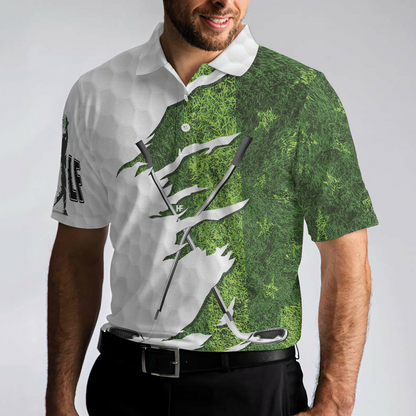 Green American Flag Men Polo Shirt, Golf Ripped Clubs & Course American Golfer Polo Shirt, Patriotic Golf Shirt For Men