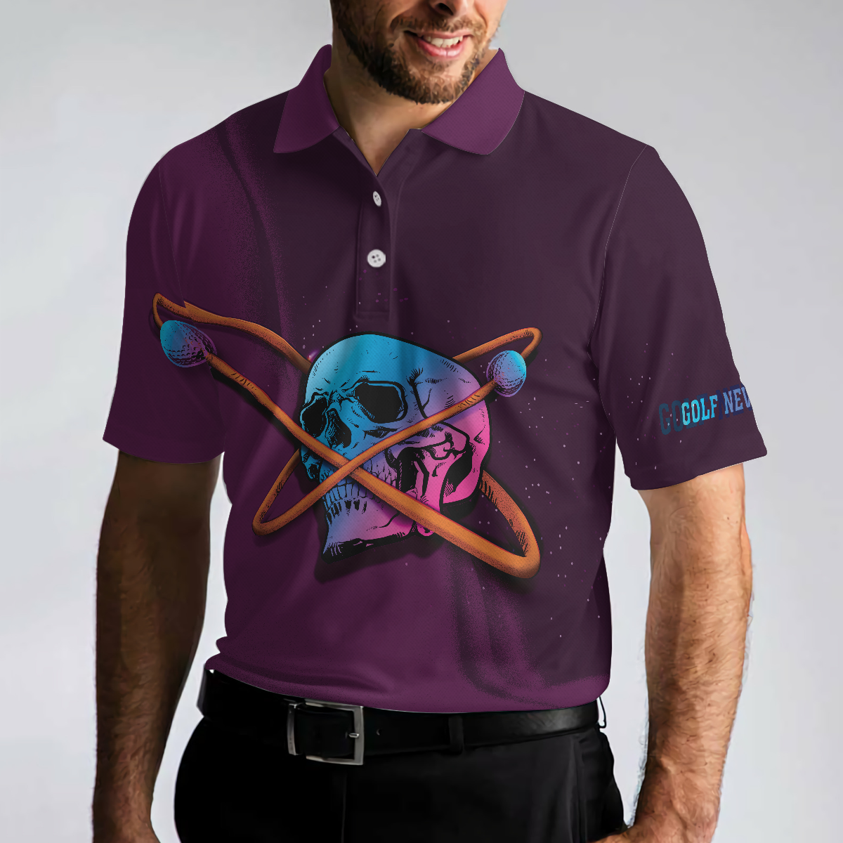 Artistic Skull Men Polo Shirt, Golf Never Die Golf Shirt For Men, Gift For Golfers
