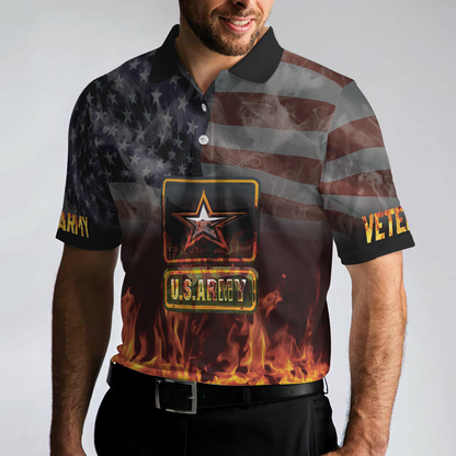 US Army Veteran And Flame Polo Shirt, American Flag Veteran Shirt For Retired Veterans, Flame Veteran Shirt - Perfect Gift For Men