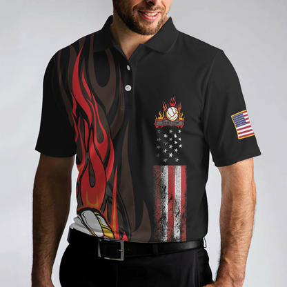 Volleyball Flame Short Sleeve Polo Shirt, Black American Flag Polo Shirt, Best Volleyball Shirt - Perfect Gift For Men