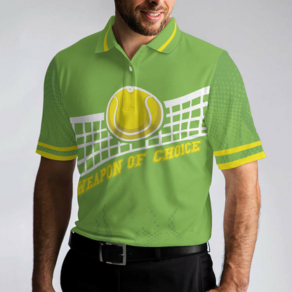 Weapon Of Choice Short Sleeve Polo Shirt, Green Tennis Ball On The Net Polo Shirt, Best Tennis Shirt For Men - Perfect Gift For Men, Tennis Lovers