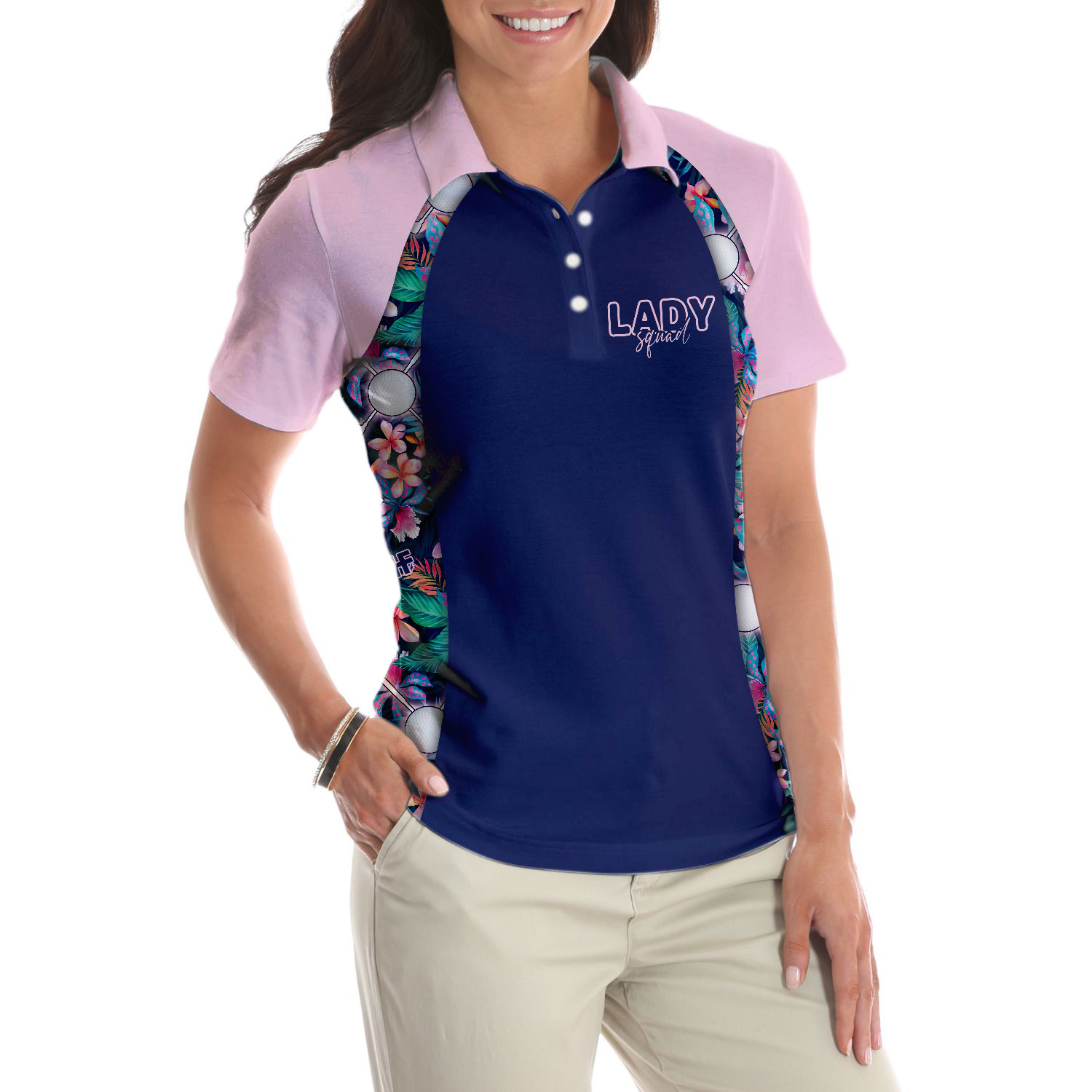 Ladies floral polo shirts hot sale