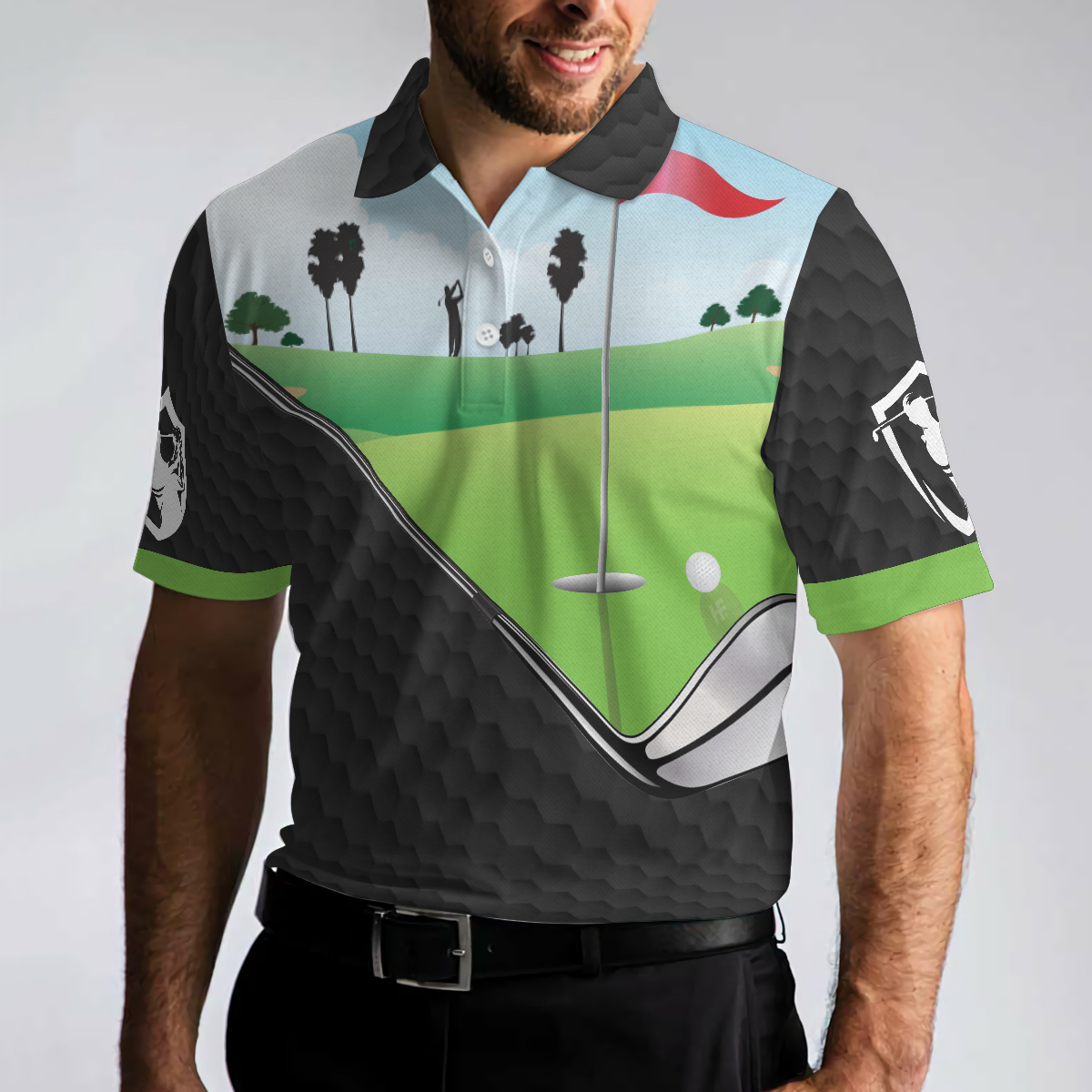 Yes I Do Have A Retirement Plan Golf Polo Shirt, Black Golf Pattern Green Golf Course Polo Shirt, Best Golf Shirt For Men