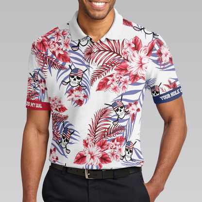 Seamless Tropical Pattern Golf Skull America Polo Shirt, Texas Bluebonnet Golf Shirt For Men - Perfect Gift For Men, Golfers