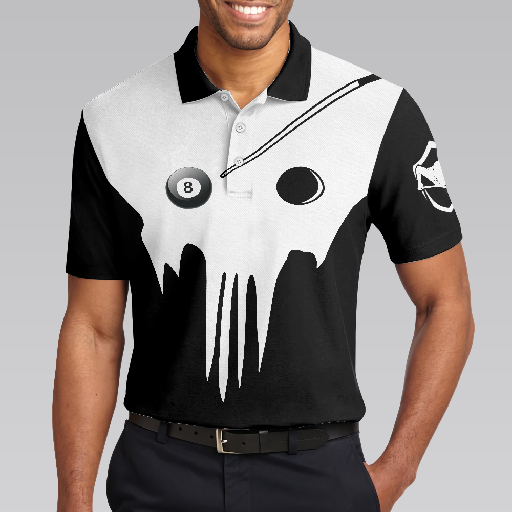 Skull Billiards Polo Shirt, Black And White Billiards Shirt For Billiards Lovers, Basic Shirt Design For Men - Perfect Gift For Men, Billiard Players