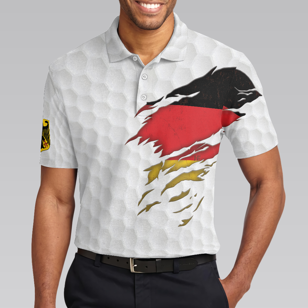 Golf Germany Flag Polo Shirt, White Golf Pattern Polo Shirt, German Golf Shirt For Men, Polo Shirt For Men, Best Gifts For Men Golfers