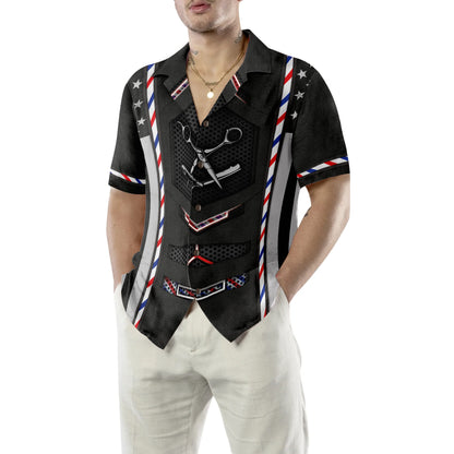 Black American Flag Barber Hawaiian Shirt, Barber Aloha Shirt For For Men - Perfect Gift For Barber, Husband, Boyfriend, Family, Friends