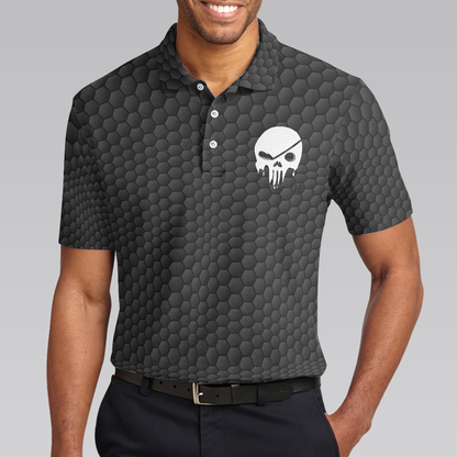 Golf Some Grandpas Polo Shirt, Black Golf Seamless Pattern Skeleton Golfer Skull Golf Shirt For Men