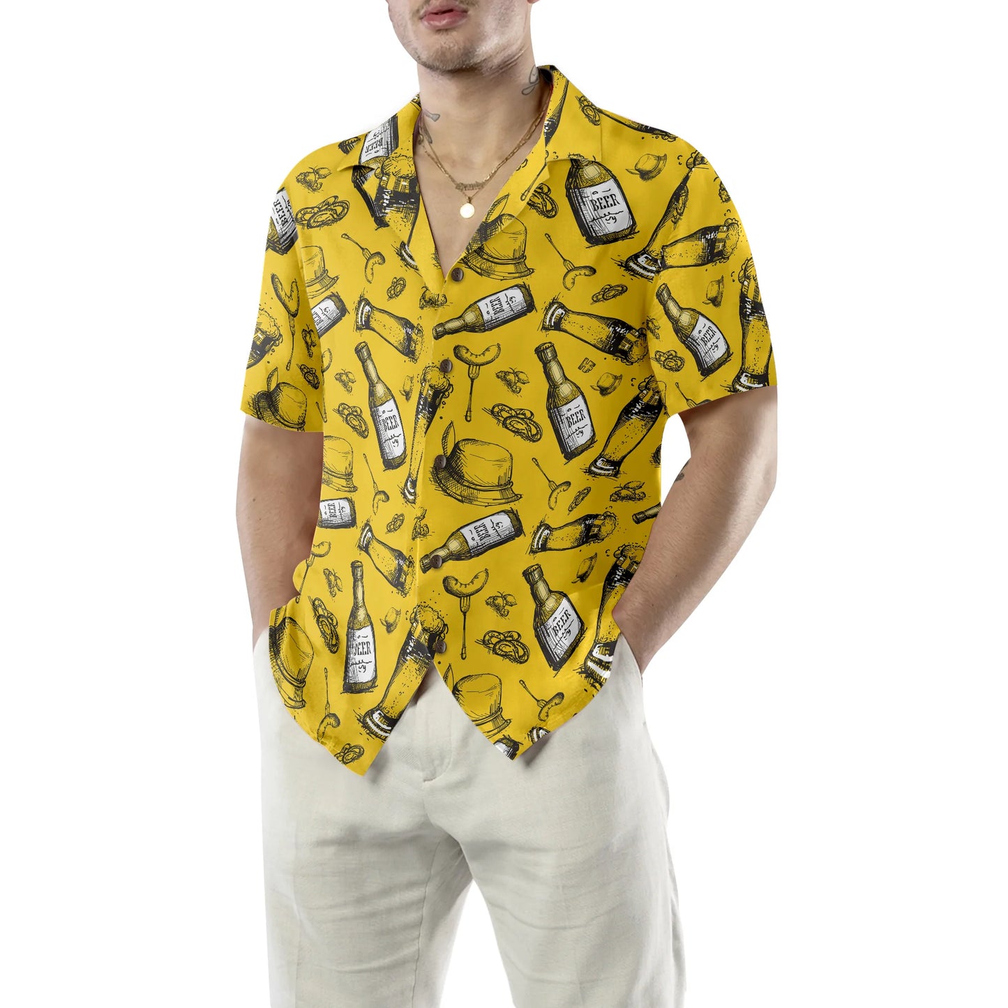 Beer Bottle Hawaiian Shirt, Beer With Foods Hawaiian Shirt, Beer Tropical Summer For Men, Perfect Gift For Beer Lovers, Friends, Husband, Boyfriend, Family