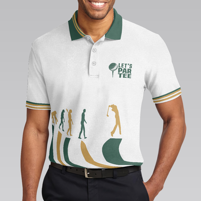 Evolution Of The Golf White Men Polo Shirt, Let's Par Tee Short Sleeve Polo Shirt, Best Golf Shirt For Men, Gift For Golfers