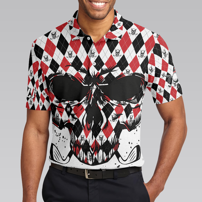 Golf Skull Red Black And White Pattern Polo Shirt, Argyle Pattern Polo Shirt, Best Golf Shirt For Men