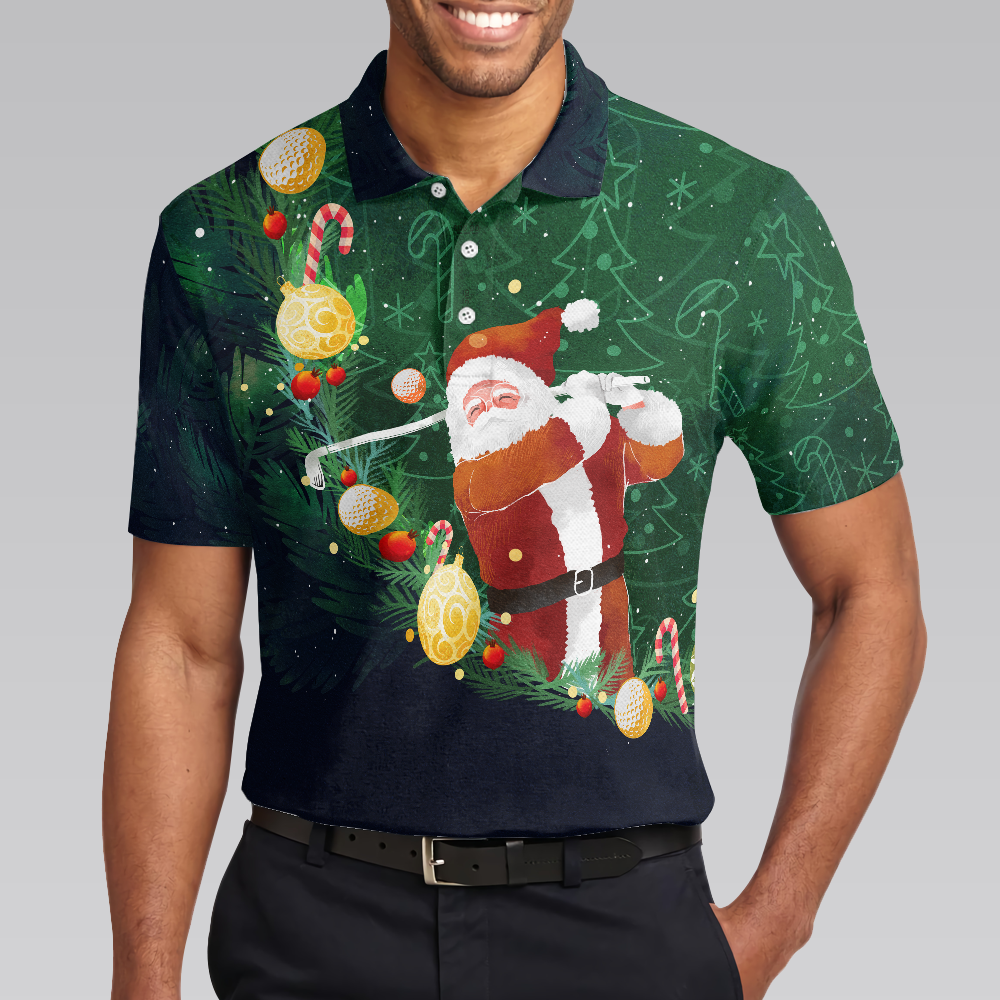 Christmas Golf Polo Shirts - Mens Golf Polo Shirts Short Sleeve- Santa Playing Golf Pattern Shirt - Christmas Shirt Idea Gift For Men - Best Gift For Golf Lovers