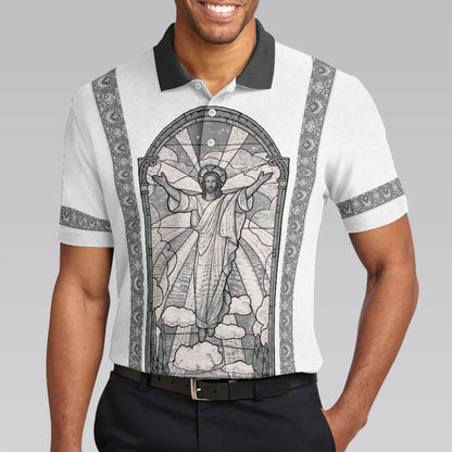Black And White Jesus Men Polo Shirt, Jesus's Resurrection Egyptian Polo Shirt, Best Christian Shirt For Men