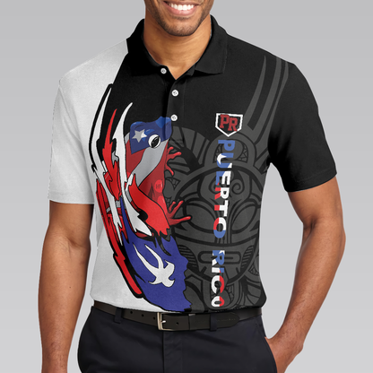 Coqui Puerto Rico Flag Polo Shirt, USA Shirt With Puerto Rico Flag, Puerto Rico State USA Shirt For Men And Women