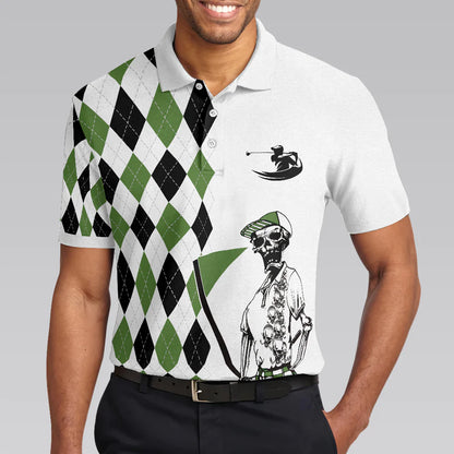 Black And Green Argyle Pattern Skeleton Golf Polo Shirt, I Was One Under Today Polo Shirt, Gift Idea For Male Players, Gift For Golfers