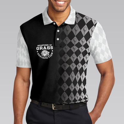 Golf Weapons Of Grass Destruction Short Sleeve Men Polo Shirt, Black And White Golf Shirt For Men, Best Gift For Golfers