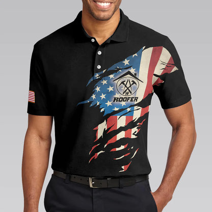 Skull Ripped American Flag Roofer Men Polo Shirt, Roofer My Craft Allows Me To Build Anything Shirt For Male